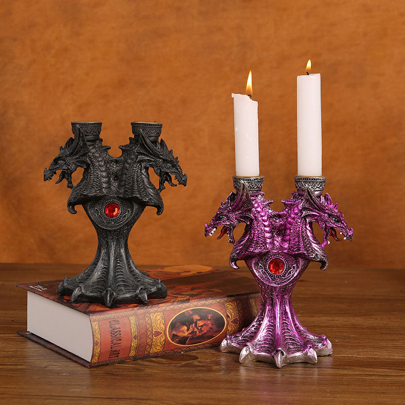 Dragon Candlestick Stand Standbeeldhouder 2 PCS kaarsensticks voor theelicht decoratief themafeest pilaar Halloween Haunted House
