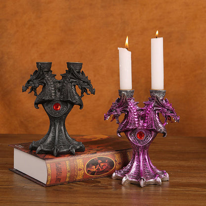 Dragon Candlestick Stand Statue Holder 2 PCS Candle Sticks for Tea Light Decorative Theme Party Pillar Halloween Haunted House