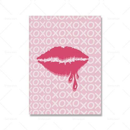 Pink Preppy Wall Art Girl Bed Room Decor Hot Pink Canvas Painting Dorm Preppy Posters Nordic Funky Home Decoration
