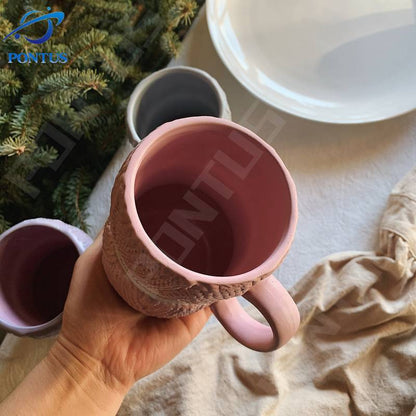 450ML Colorful Wool Ceramics Mugs with Handle Coffee Milk Tea Cups Home Office Drinkware Porcelain Mug Breakfast Cup Girls Gifts