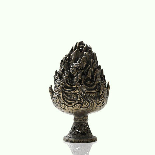 Budista Sense Brass Alloy Cone Incense Burner Bronze Censer Censer Cerimônia Antigo Ornamento Decoração Home Tradicional