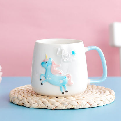 Nydelig lettelse enhjørning kaffekrus med mobiltelefonholder lokk søt vann te keramisk melk frokostkopp kreativ gave