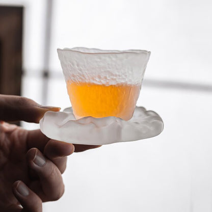 Taza de té de glaseado de estilo japonés y platillo de té de vidrio taza de té kung fu