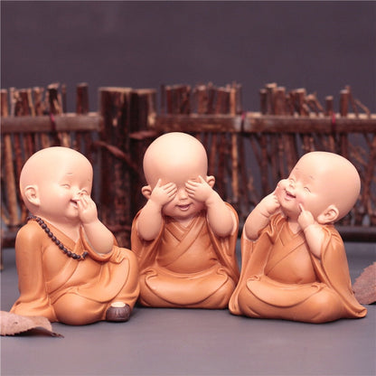 Status Monk Kecil Cute Figurine Agama Buddha Resin Kraf Meja Miniatur Miniatur Perhiasan Aksesori Rumah Hiasan Hiasan Kereta