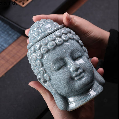 Buddha ceramico tè tè tè caddy stoccaggio serbato