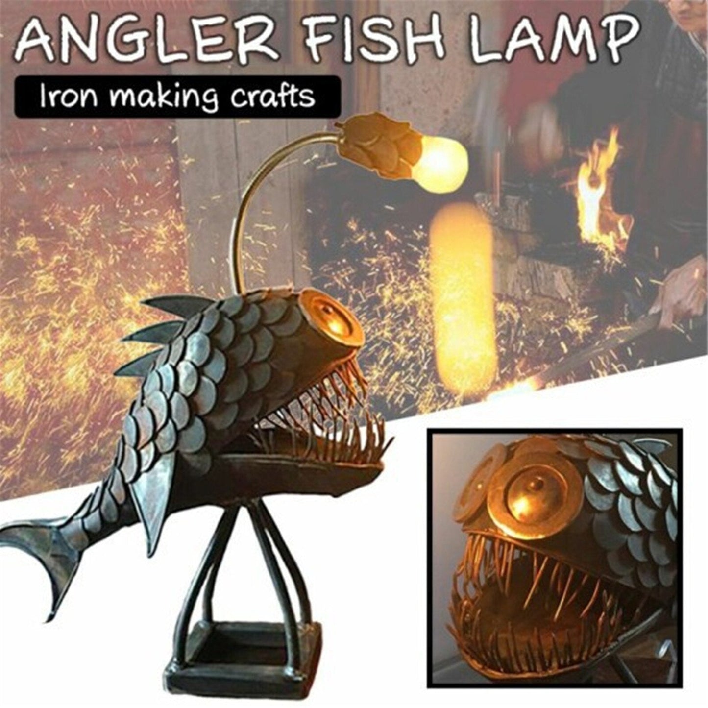 Lámpara de mesa retro pescador de pescado con lámparas flexibles lámparas de mesa artística para el bar de casas ornamentos decorativos