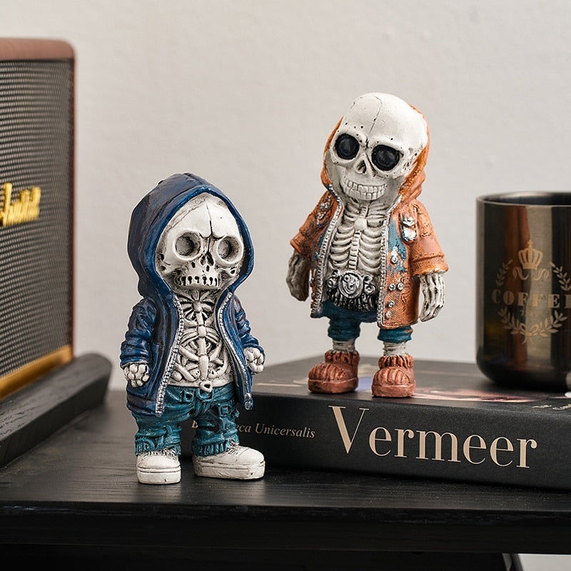 Estatuetas de esqueleto super legal resina artesanato manual artesanato de estátua skull halloween skull ornamentos horríveis para display de carros de decoração para casa