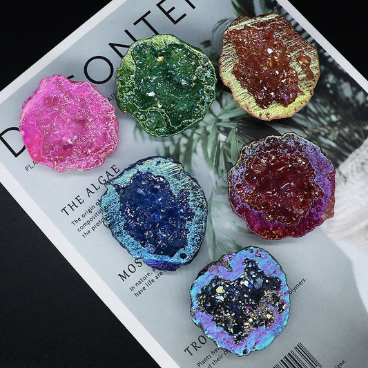 Naturalny agat galwanizowany kolor obfitości Reiki leczenie surowe kryształowe geodę próbki pokój dekoracje mineralne dekoracja domu