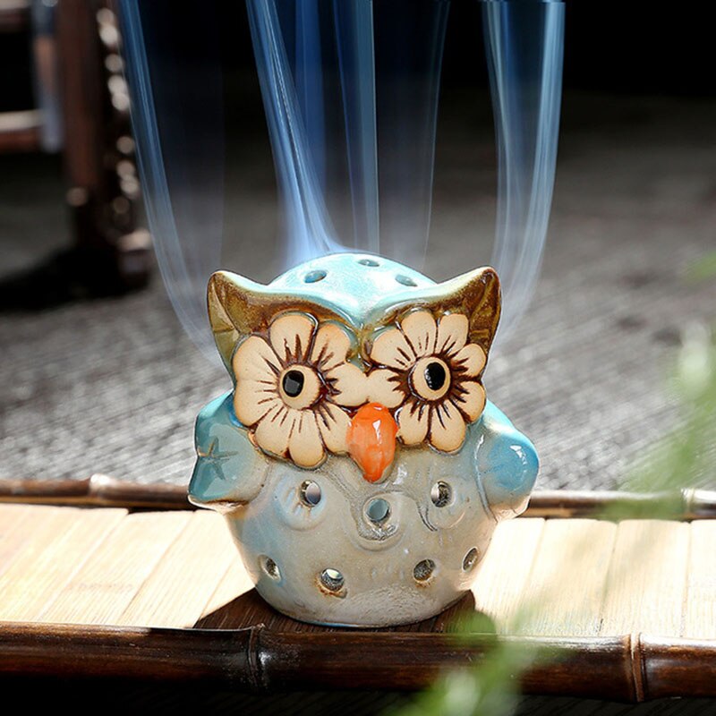 Hollow Owl Atmosphere Burner Ceramic Backflow rökelse brännare rökelsehållare hem dekoration spole censer brons luft förångare
