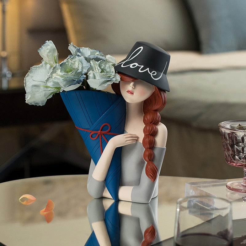 تماثيل فتاة للمنزل، زخارف طاولة مزهرية، ديكور مكتب، تماثيل صغيرة لخزائن التلفزيون، تنسيقات الزهور، إكسسوارات الأزهار