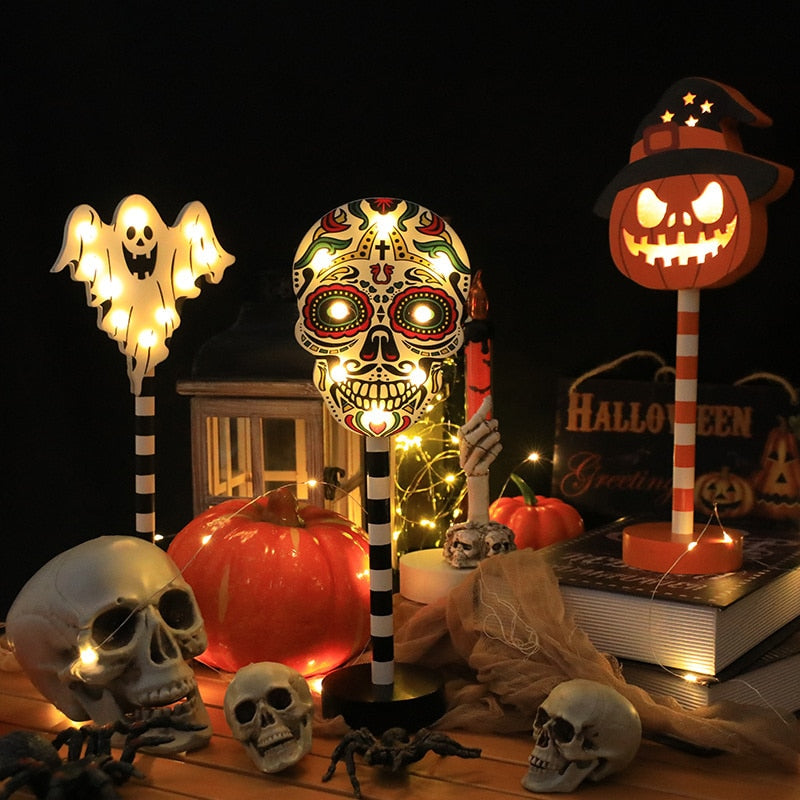 Lumières décoratives d'halloween, crâne de citrouille, décoration de noël éclairée par Led, panneau lumineux du père noël, arrêt ici, panneau lumineux, fête de vacances, cour 
