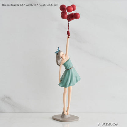 현대 귀여운 풍선 소녀 수지 장식품 가정 장식 공예 동상 사무실 책상 인형 장식 책장 조각품 공예