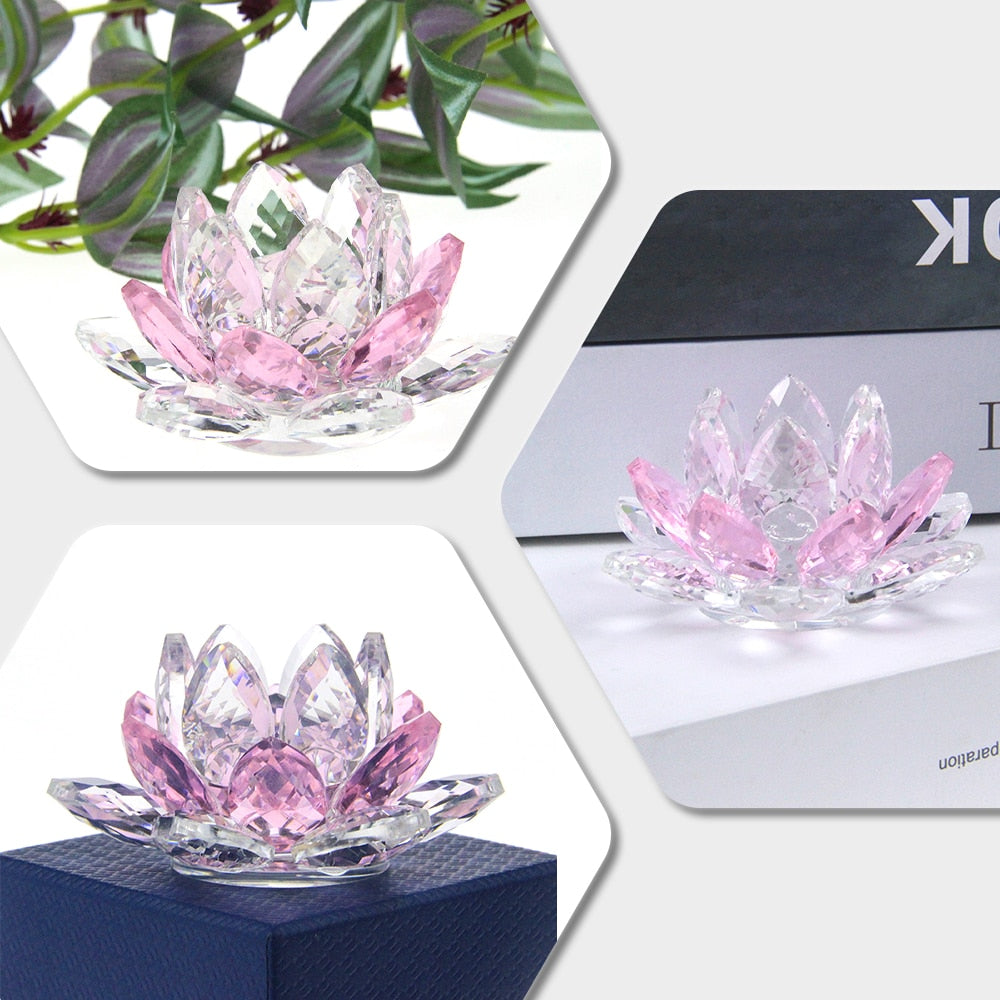 Crystal Lotus Flower Crafts Glass Paperweight Home Decoration Ornaments Figurines Home Wedding Party Decor Gifts Souvenir