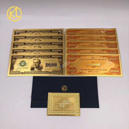 10 Stück/Los USA 100 Dollar Goldfolie Platsic Banknote Bill Vereinigte Staaten von Amerika mit Umschlag für Geschenke 