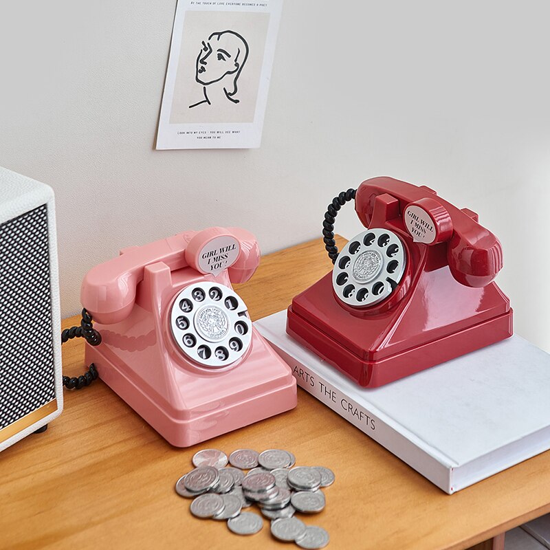 装飾的な置物ヴィンテージ電話お金保存ボックスクラシックオフィスデスクアクセサリークリエイティブピギーバンクバースデーギフト