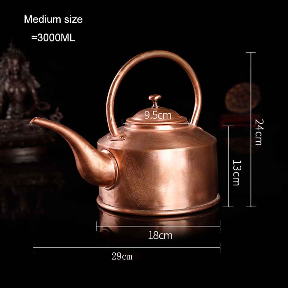Théière en cuivre rouge faite à la main 2L/3L, bouilloire tibétaine à longue bouche en cuivre, bouilloire à eau bouillante, bouilloire froide de cuisine, service à thé en cuivre pur 