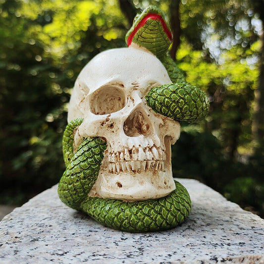 Halloween accesorios decorativos de resina Cabezal de resina y decoración de la serpiente Horror Estatua de calavera de resina Estatua del cráneo Decoración de terror