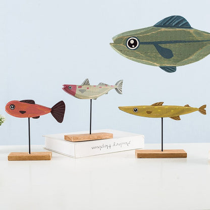 Nordic Wood Fish Patung Hewan Patung Artistik Ruang Tamu Kantor Rumah Dekorasi Handmade Kerajinan Hadiah Liburan