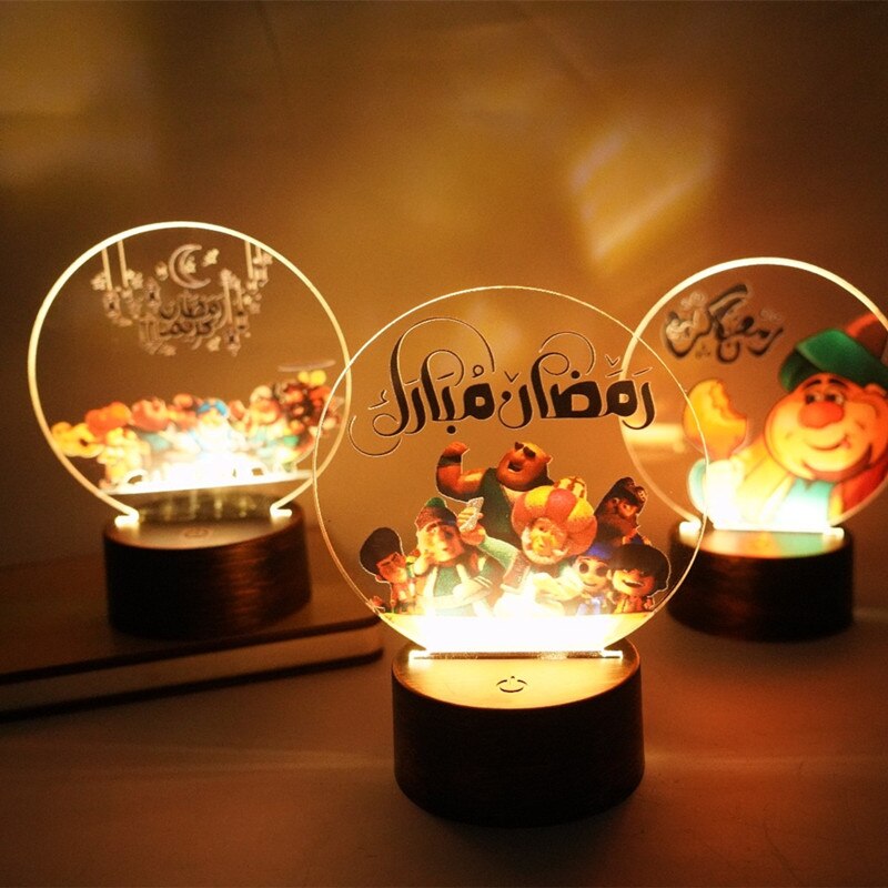 2023 Eid Mubarak LED LIGHT TABLE Hiasan 3D Lampu Malam Akrilik Muslim Ramadan Parti Eid Al Adha Ramadan Hiasan untuk Rumah