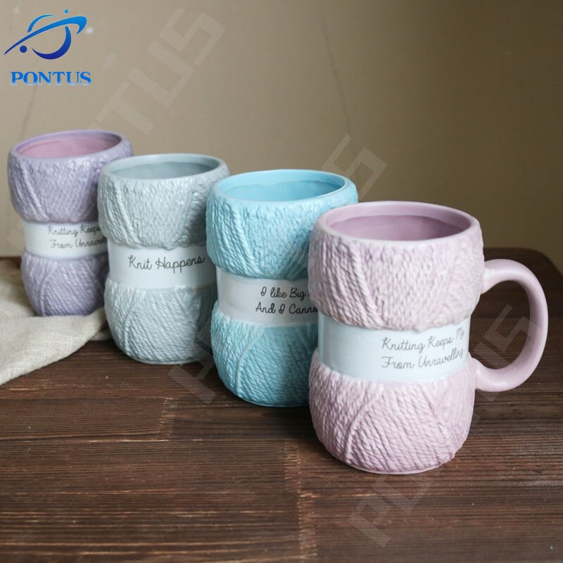 450ml Renkli Yün Seramik Kupalar Kahve Sütü Çay Bardakları Ev Ofis İçecek Porselen Porselen Kupa Kupası Kızlar Hediyeler