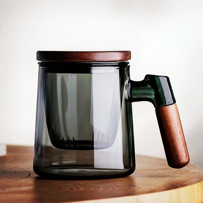 400 мл орехового ореха деревянная ручка с крышкой фильтр стеклянный чай чайная чашка