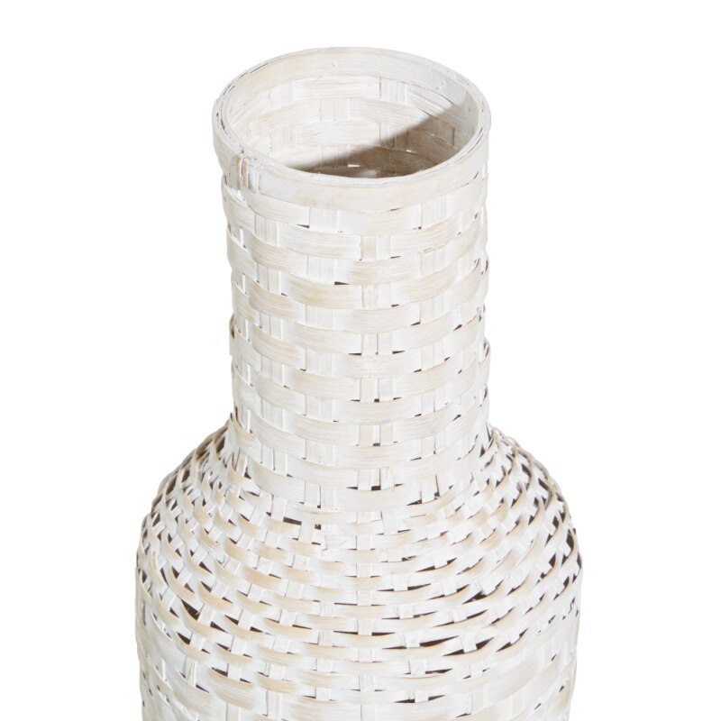 Vas logam bohemian putih Kazhan dengan pola tenun tertekan, 9 "x 9" x 30 "Vas dekorasi ruang pola -pola