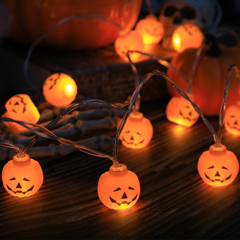 1.5m 10led Halloween Light String Labu Tengkorak Bola Mata Ghost Festival Pesta Lentera Trik atau Perlakukan Happy Halloween Day Decor