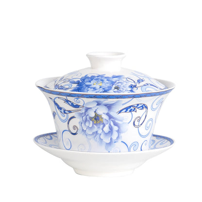 350ml Large Capacity Ceramics Gaiwan Tea Cup Chinese Tea Cups Soup With Lid Bowl Lotus Hand Drawing Porcelain Gaiwan for Travel