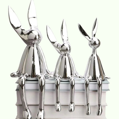 3 adet yaratıcı parlak tavşan heykel ev dekoru modern İskandinav hayvan reçine sanat heykel el sanatları masaüstü elektroliz süsleme