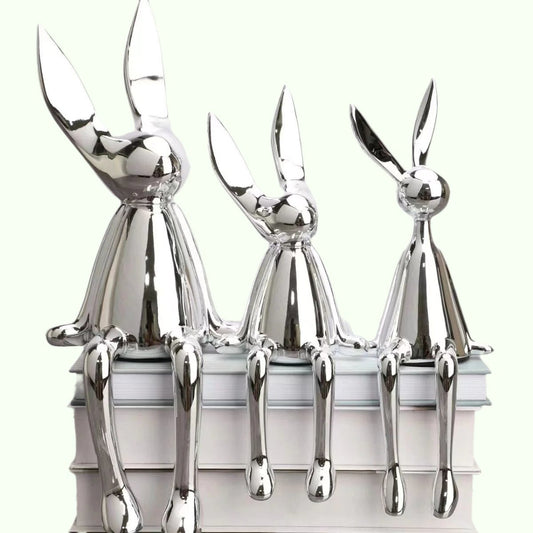 3 Piece Creative Shiny Rabbit Patung Home Dekorasi Modern Nordic Animal Resin Art Sculpture Crafts Desktop Ornamen Elektroplated