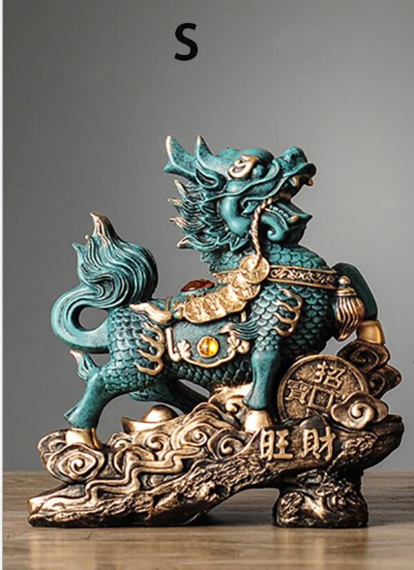 Kinesisk kirin lycklig staty dominerande djur hem vardagsrum dekoration harts modern konst skulptur tillbehör present staty