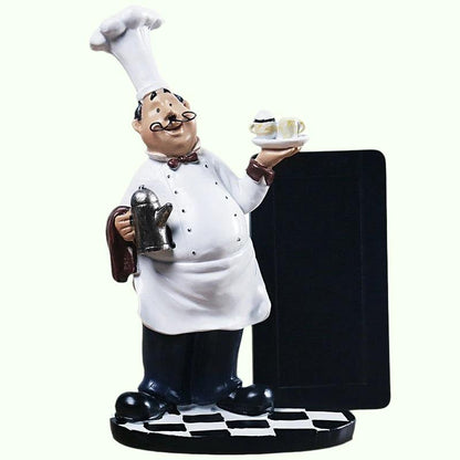 カントリーレトロシェフの彫像彫刻彫刻キッチンホームディナー樹脂料理のインテリアルームの装飾品メッセージボード