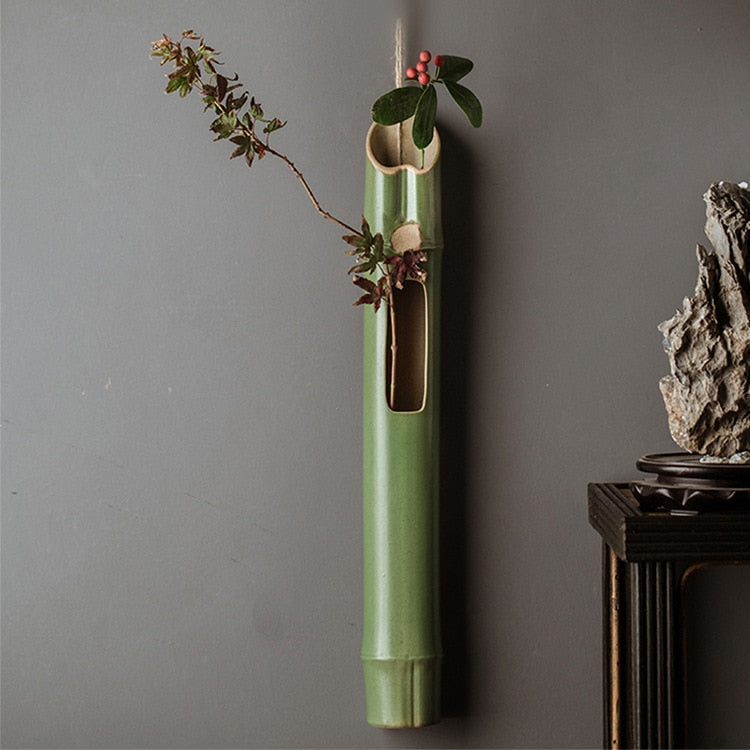 Vegg hengende bambusvase kreativ minimalistisk keramisk tørket blomsterarrangement hydroponisk vase stue mesa hjem dekorere
