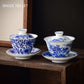 Gaiwan – porcelaine blanche paysage bleu et blanc, maison avec couvercle, tasse à thé, bol, services à thé chinois en céramique, machine à thé faite à la main