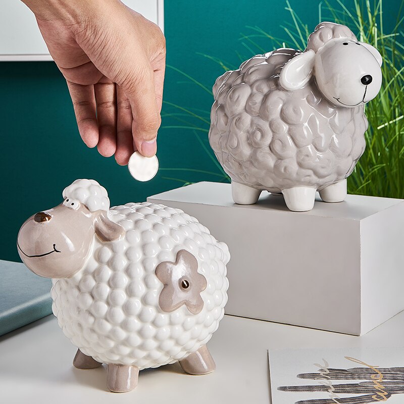 Kreative Nordic KawaiiCartoon Kleine Schafe Sparschwein Kinderzimmer Schreibtisch Einsparungen Box Dekoration Münze Lagerung Tier Ornamente 