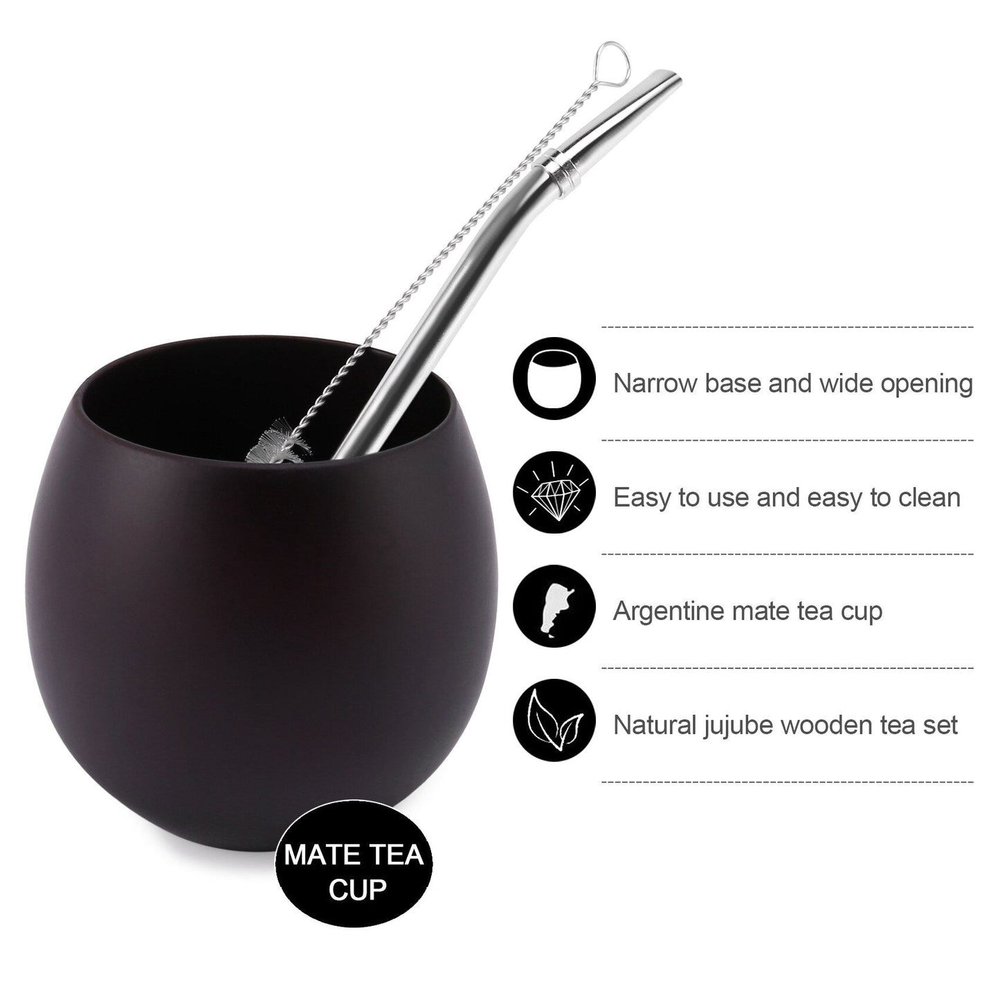 Wooden Yerba Gourd Mate Tea Set Handmade Natural Wood Coffee Water Mate Cup with Spoon Straw Bombilla Brush 200ML