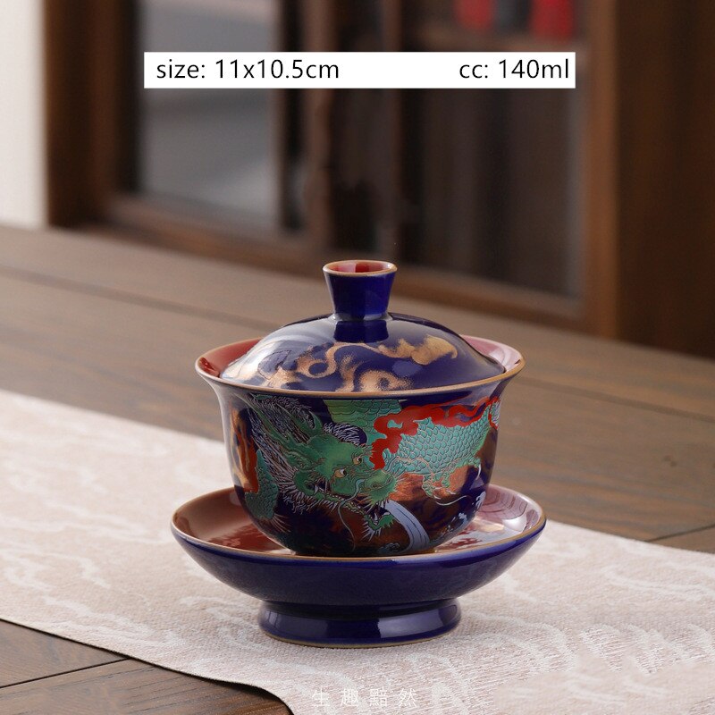 Emaille Farbe Drei CAI Gaiwan Exquisite Keramik Teeschale mit Deckel Teetasse Chinesisches Teeset Geschenke Hochwertiges Tee-Ei