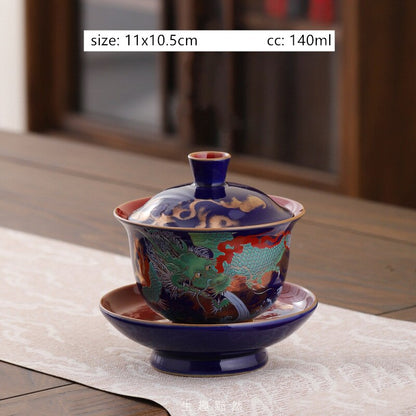 Colore smaltato tre cai gaiwan squisito ciotola da tè in ceramica con tazza di tè al coperchio set da tè cinese regali di tè di alta qualità