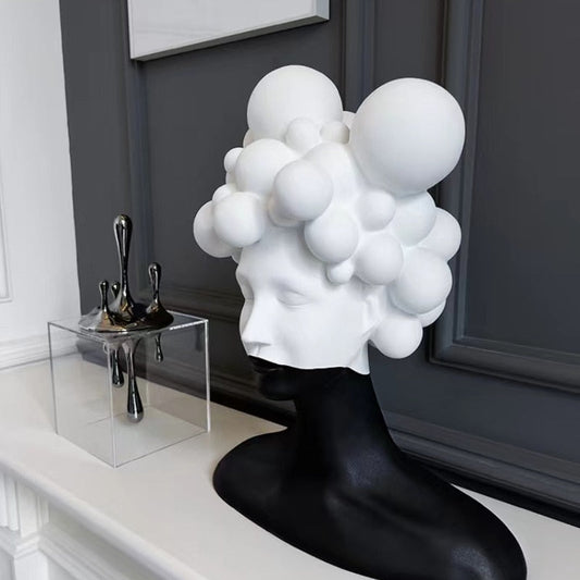 Moderne simpel kunstfigur skulptur harpiks dekoration kreativ sort og hvid pige blød dekoration til stue