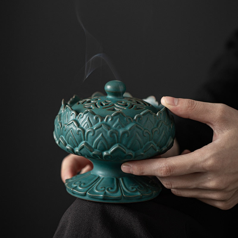 Zen Ceramic Lotus Incenso Burner Decorazione per la casa Incenso Conte Contenitore Incenso Contenitore Cinese Decorazione della stanza da tè in stile cinese