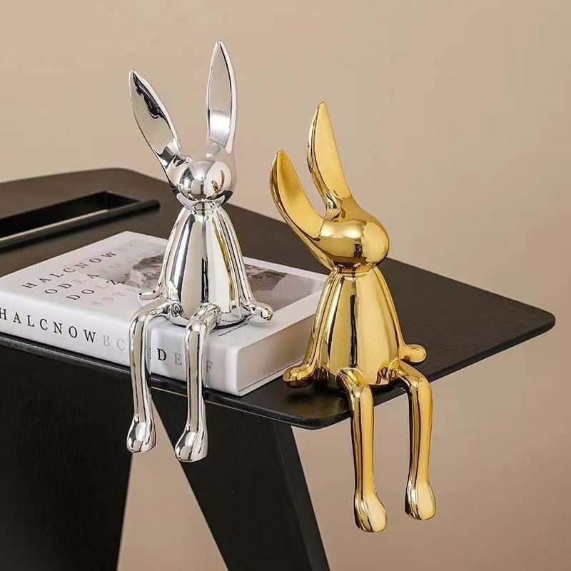 3 Piece Creative Shiny Rabbit Statue Home Decor Modern Nordic Animal Resin Art Sculpture Crafts Desktop Electroplated Ornament