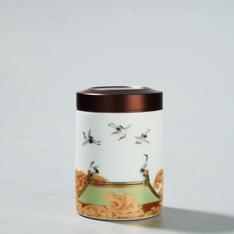 Teh keramik klasik caddy travel portabel bentuk bulat teh dapat membumbui kotak teh tangki penyimpanan permen kopi cani botol tahan kelembaban