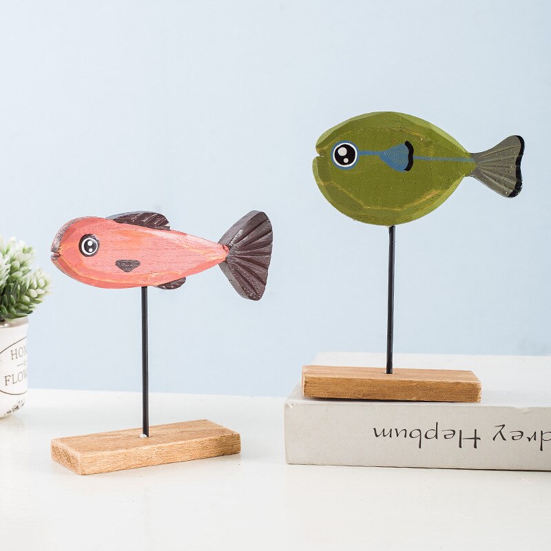 Nordic Wood Fish Sculpture Animal Artistik Artistik Ruang Tamu Ruang Rumah Hiasan Rumah Kerajinan Buatan tangan Hadiah Percutian