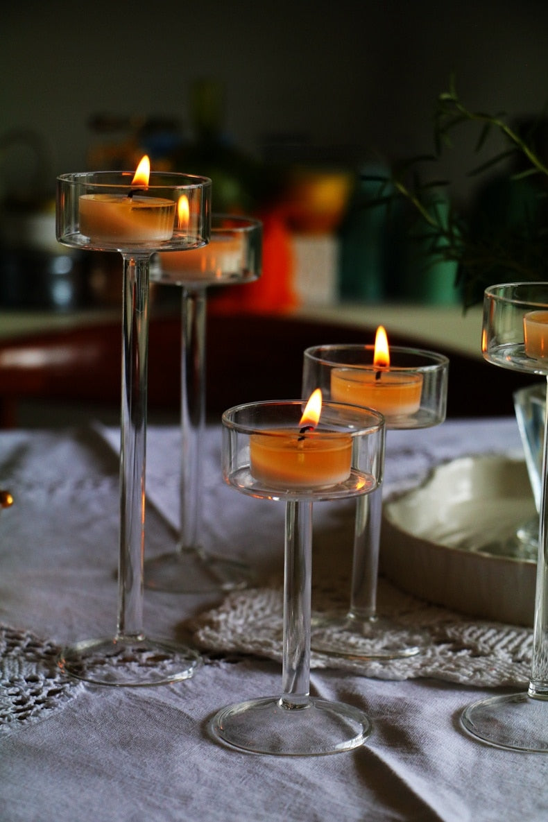 מחזיקי נרות זכוכית קובעים מחזיק נרות תאורה עיצוב בית שולחן חתונה מרכזי מחזיק קריסטל הגדרת שולחן ארוחת ערב