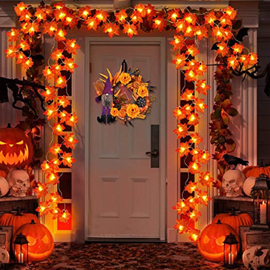 Liście klonu światła sznurka liści girlandy sznurka sznurka bateria eksploatowana jesienna Święto Dziękczynienia Halloweenowe domowe kominek drzwi