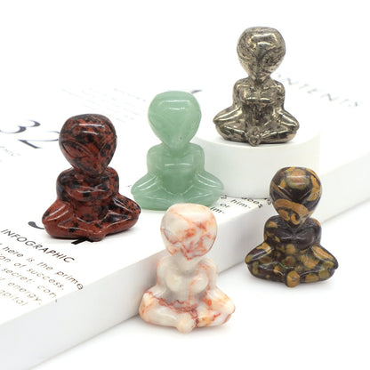 1.6&quot; Yoga Alien Statue Natural Reiki Stone Crystal Carved Abstract Art Crafts Healing Meditation Home Bedroom Decoration Gift