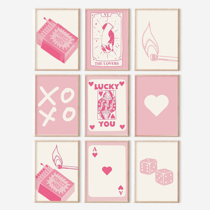 Pink Cream Ace Card Lucky You Aesthetic Y2K Wall Art Canvas Maleri Nordiske plakater og trykte vægbillede til stueindretning