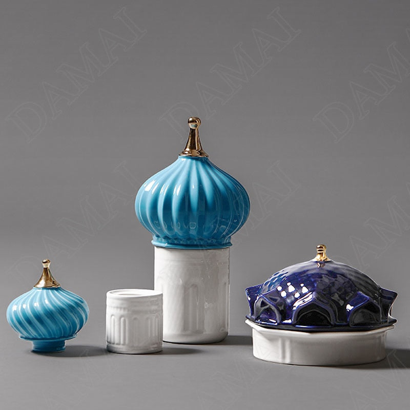 Europæisk stil keramik opbevaring krukke stue borg smykker krukker soveværelse kosmetisk beholder malet boligdekoration arrangør