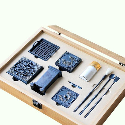Kits de brûleur d'encens bleu brûlant en cuivre pur, outil de sceau d'encens de parfum d'entrée à la maison, Kit de fabrication d'encens à faire soi-même, outil de moule d'encens