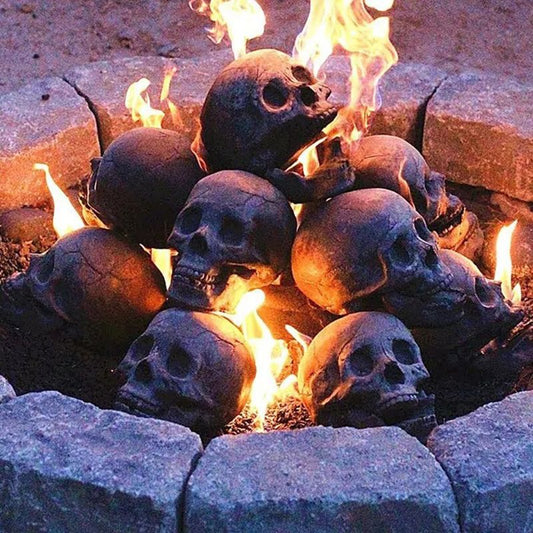 Skremmende hodeskalle brann pit halloween dekorasjon gjenbrukbar keramisk brann pit simulering hodeskalle rekvisitter skrekk keramisk peis brennende